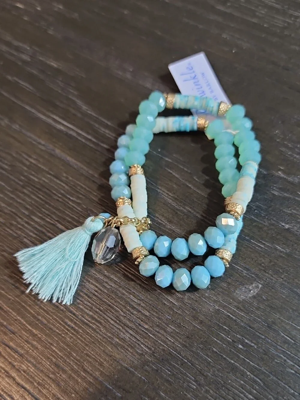 Periwinkle by Barlow Aqua and Mint Beaded Tassel Bracelet Set